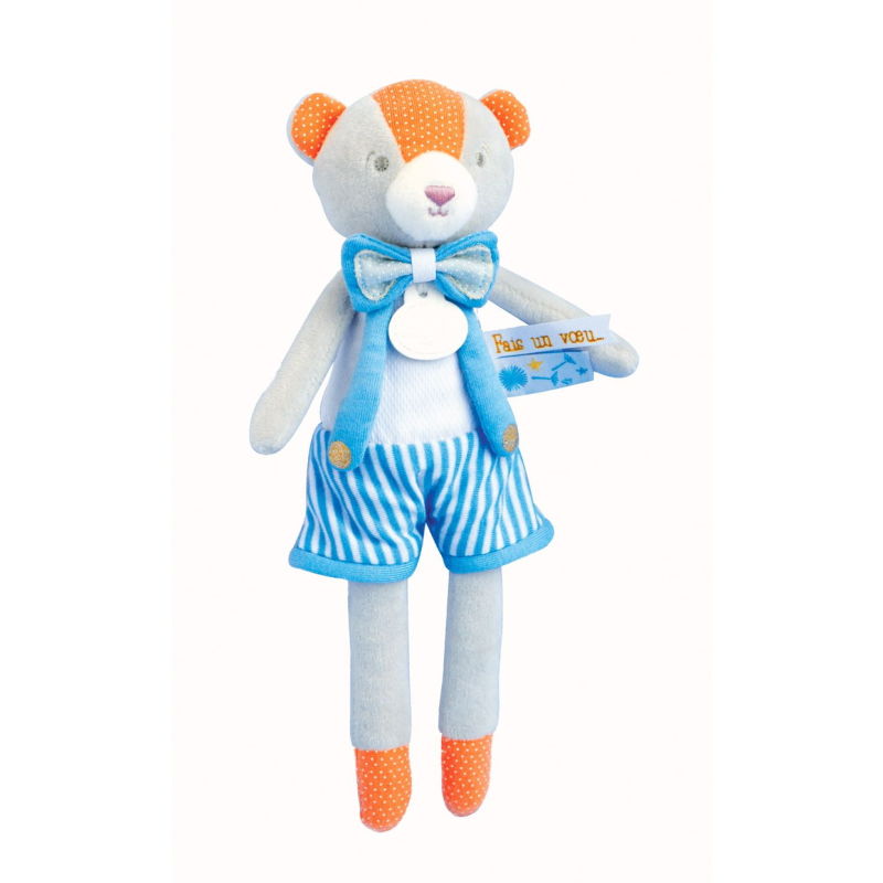  fais un voeu peluche ours bleu orange 